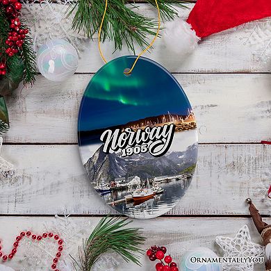 Charming Norway Ornament, Scandinavian Fjord Landmarks Christmas Gift and Oslo Souvenir, Oval