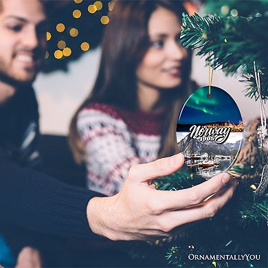 Charming Norway Ornament, Scandinavian Fjord Landmarks Christmas Gift and Oslo Souvenir, Oval