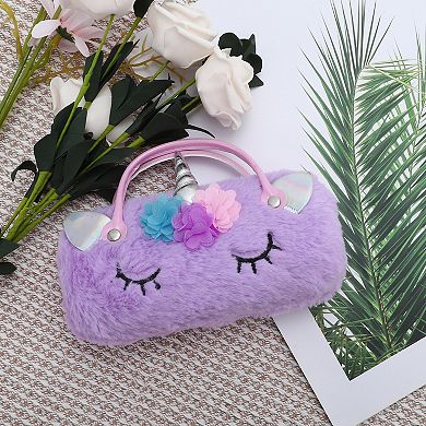 Flower Cartoon Eyeglasses Case 6.69"x3.15"x2.17" Purple 1 Pc