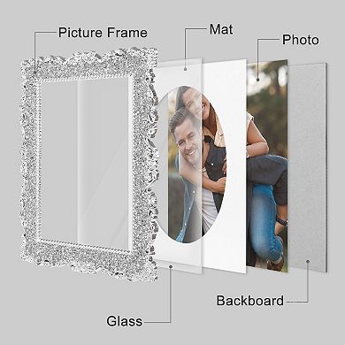 1 Pcs Modern Plated Picture Frame with Crystal, Shiny Photo Frame with Clear Glass on the Desk Decor