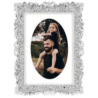 1 pc Modern Plated Picture Frame with Crystal, Shiny Photo Frame with Clear Glass on the Desk Decor