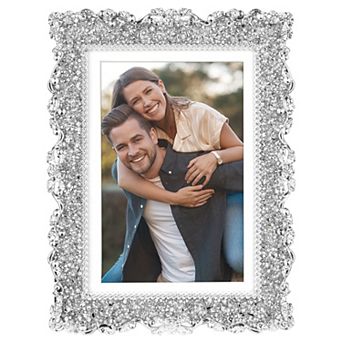 1 pc Modern Plated Picture Frame with Crystal, Shiny Photo Frame with Clear Glass on the Desk Decor