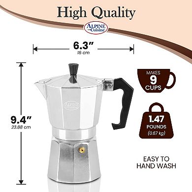 Alpine Cuisine Stovetop Espresso Maker 12.5 Oz, Aluminum Moka Pot, Makes Delicious Coffee