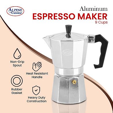 Alpine Cuisine Stovetop Espresso Maker 12.5 Oz, Aluminum Moka Pot, Makes Delicious Coffee
