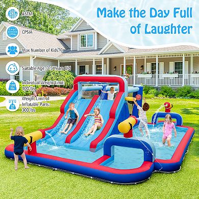 Inflatable Bounce House with 2 Water Slides and 3 Water Cannons with 950W Blower
