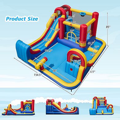 7 in 1 Outdoor Inflatable Bounce House with Water Slides and Splash Pools with 750W Blower