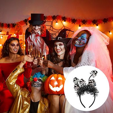 Classic Skull Pattern Headband 4.72" Diameter Black White 1 Pc