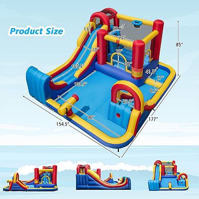7 in 1 Outdoor Inflatable Bounce House with Water Slides and Splash Pools with 750W Blower