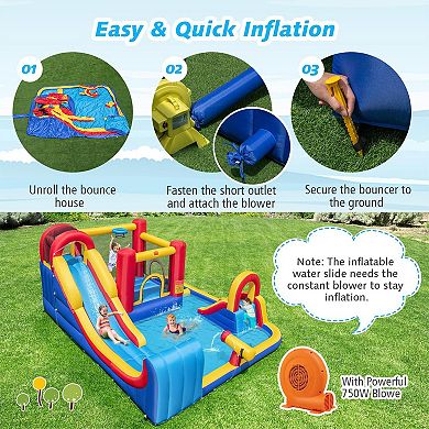 7 in 1 Outdoor Inflatable Bounce House with Water Slides and Splash Pools with 750W Blower