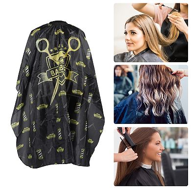 Scissors Pattern Hairdressing Cape for Hair Cut 62.99"x55.12" Black Yellow 1 Pc