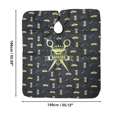 Scissors Pattern Hairdressing Cape for Hair Cut 62.99"x55.12" Black Yellow 1 Pc