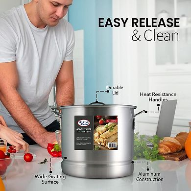 Alpine Cuisine Aluminum Steamer Stock Pot With Cooking Pot Lids 40 Qt Easy To Use & Effortless Clean