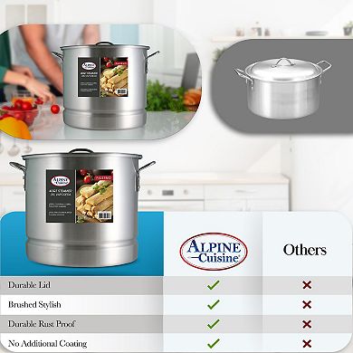 Alpine Cuisine Aluminum Steamer Stock Pot With Cooking Pot Lids 40 Qt Easy To Use & Effortless Clean