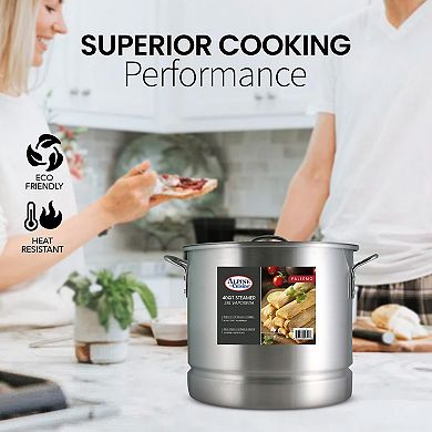 Alpine Cuisine Aluminum Steamer Stock Pot With Cooking Pot Lids 40 Qt Easy To Use & Effortless Clean