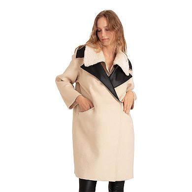 Watch Me Go Oversized Leather Trimmed Coat