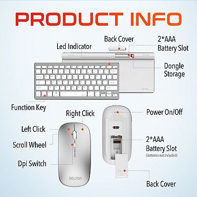 Delton KB35 Wireless Keyboard & Mouse Combo, 2.4GHz, Noiseless (DKMKITMIN35)