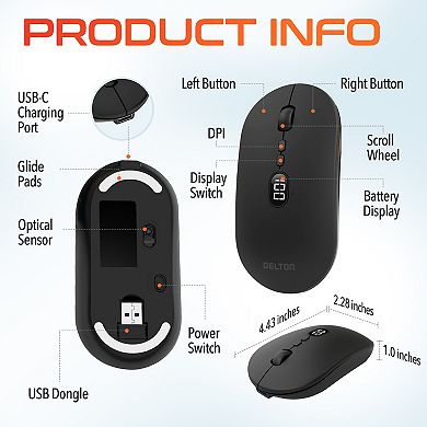 Delton S16 Wireless Mouse, Quiet, Adjustable DPI (DMS16-WR)