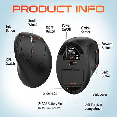 Delton S12P Vertical Wireless Mouse, 2.4G Connection (DMERGS12P-WB)
