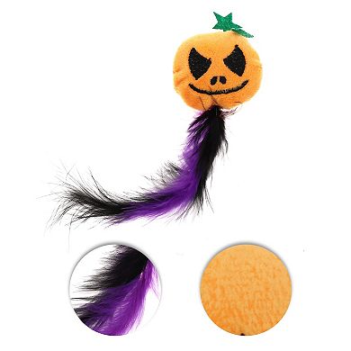 1 Pc Smirking Pumpkin Cat Teaser Toys with Feather for Indoor