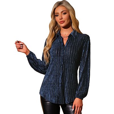 Velvet Button Down Shirt for Women's Long Sleeve Collared