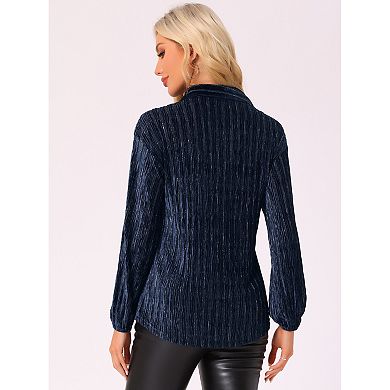 Velvet Button Down Shirt for Women's Long Sleeve Collared Pleated Loose Fit Casual Shirts Top