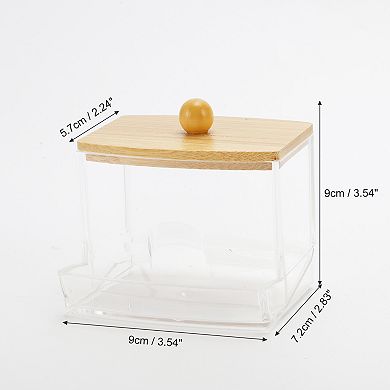1 Pc Square Cover Acrylic Wood Cotton Swab Jar for Bath