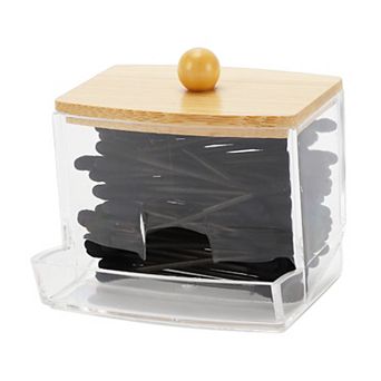 1 pc Square Cover Acrylic Wood Cotton Swab Jar for Bath
