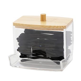 1 pc Square Cover Acrylic Wood Cotton Swab Jar for Bath