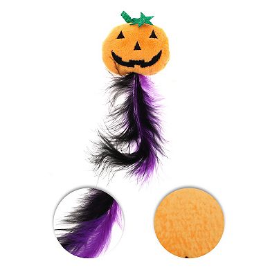 1 Pc Grinning Pumpkin Cat Teaser Toys with Feather for Indoor
