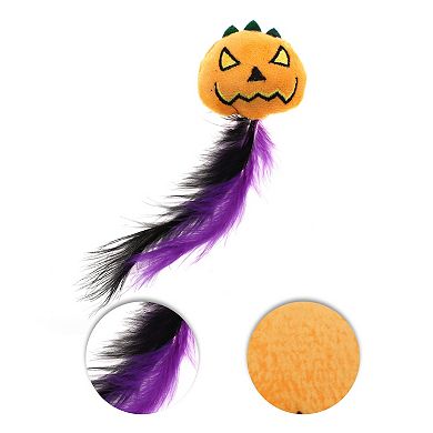 1 Pc Smiles Pumpkin Cat Teaser Toys with Feather for Indoor