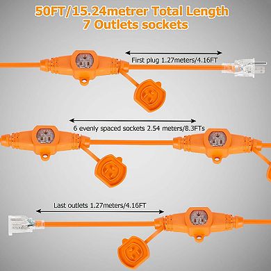 50FT Multi-Outlet Extension Power Cord 3 Prong