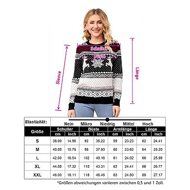 Christmas Sweater Crew Neck Reindeer Snowflakes Knitted Pullover for Women