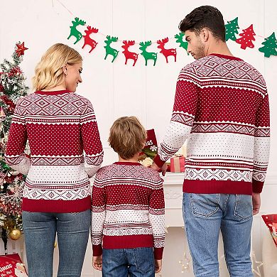 Family Christmas Sweater Crew Neck Reindeer Snowflakes Knitted Pullover for Men