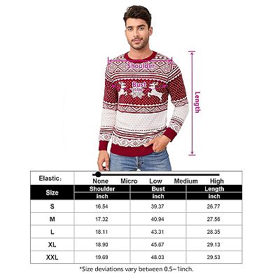 Family Christmas Sweater Crew Neck Reindeer Snowflakes Knitted Pullover for Men