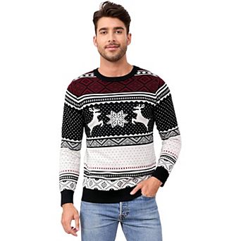 Family Christmas Sweater Crew Neck Reindeer Snowflakes Knitted Pullover for Men