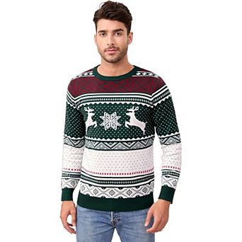 Family Christmas Sweater Crew Neck Reindeer Snowflakes Knitted Pullover for Men