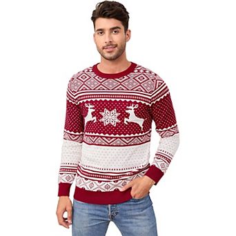 Family Christmas Sweater Crew Neck Reindeer Snowflakes Knitted Pullover for Men