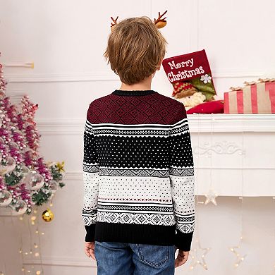 Christmas Sweater Crew Neck Reindeer Snowflakes Knitted Pullover for Kids