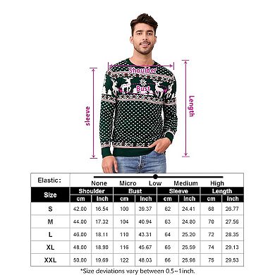 Family Christmas Sweater Crew Neck Reindeer Snowflakes Knitted Pullover for Men