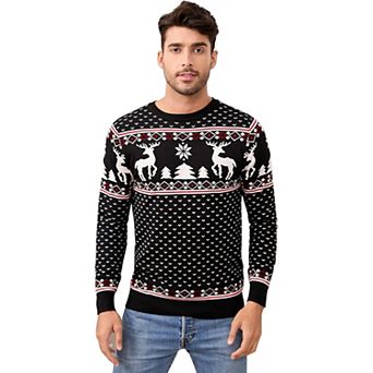 Family Christmas Sweater Crew Neck Reindeer Snowflakes Knitted Pullover for Men