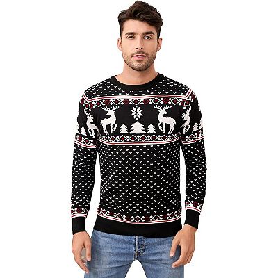 Family Christmas Sweater Crew Neck Reindeer Snowflakes Knitted