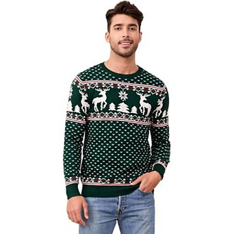 Family Christmas Sweater Crew Neck Reindeer Snowflakes Knitted Pullover for Men