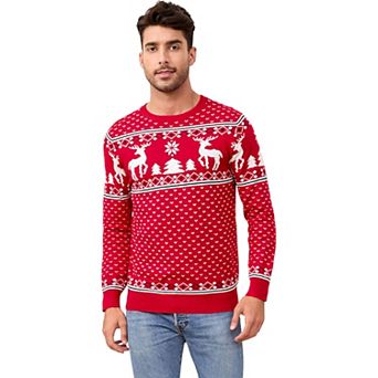 Family Christmas Sweater Crew Neck Reindeer Snowflakes Knitted Pullover for Men