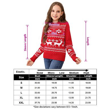 Matching Christmas Sweater Reindeer Snowflakes Knitted Ugly Crew Neck Pullover for Girls/Boys/Kids