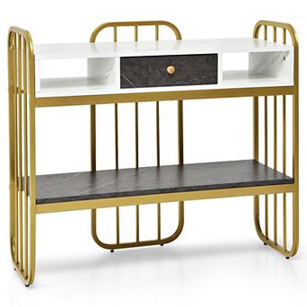 White Console Table With Drawer Storage And Spacious Wide Tabletop