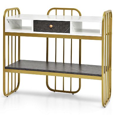 White Console Table With Drawer Storage And Spacious Wide Tabletop