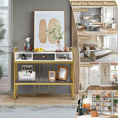 White Console Table With Drawer Storage And Spacious Wide Tabletop
