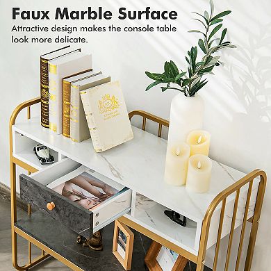 White Console Table With Drawer Storage And Spacious Wide Tabletop