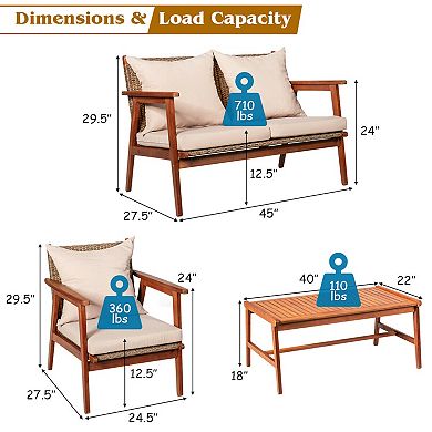 4 Piece Acacia Wood Patio Furniture Set With Cushions