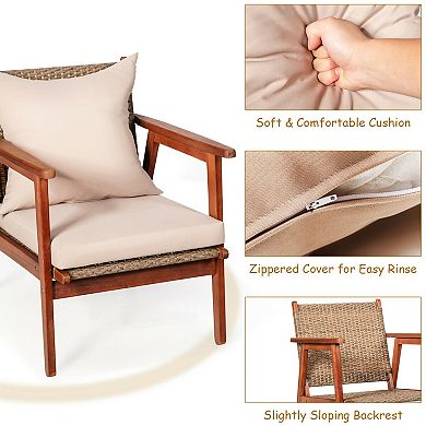 4 Piece Acacia Wood Patio Furniture Set With Cushions